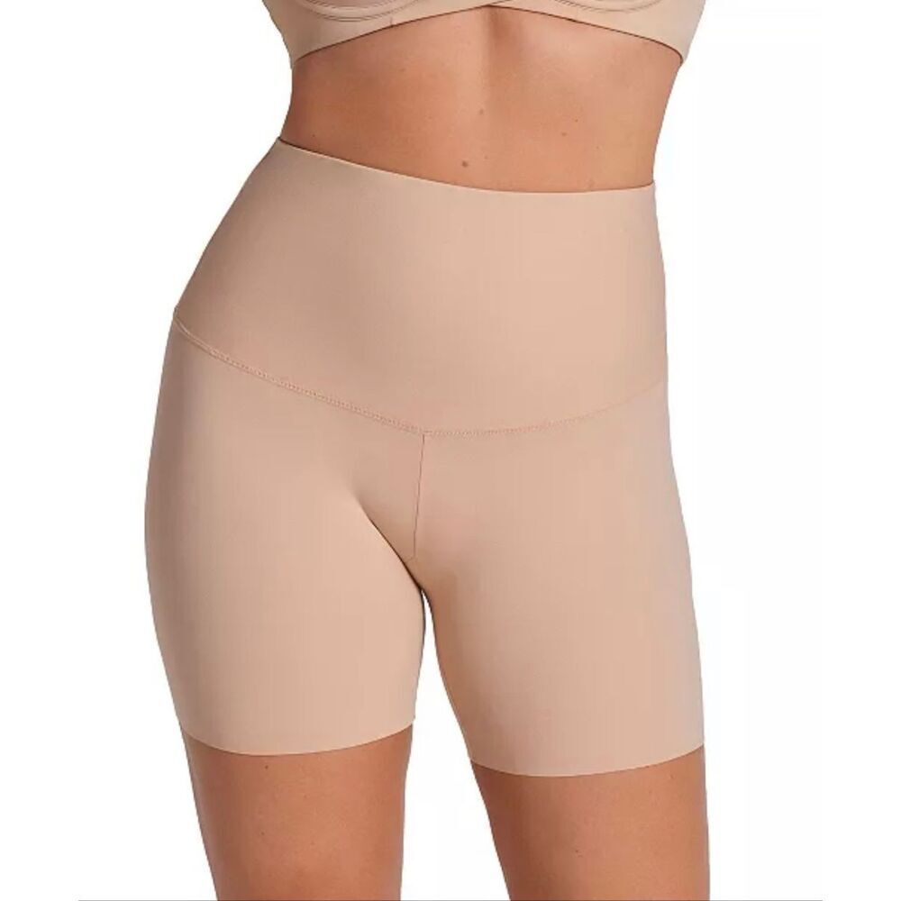 Leonisa Firm Compression Tummy Control High-Waisted Shaper Slip Shorts Beige Sma